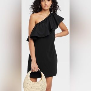 Off the shoulder black mid thigh dress